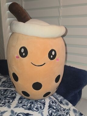 Plush Bubble Tea Boba Pillow - Cream & Brown Cute Drink Plush